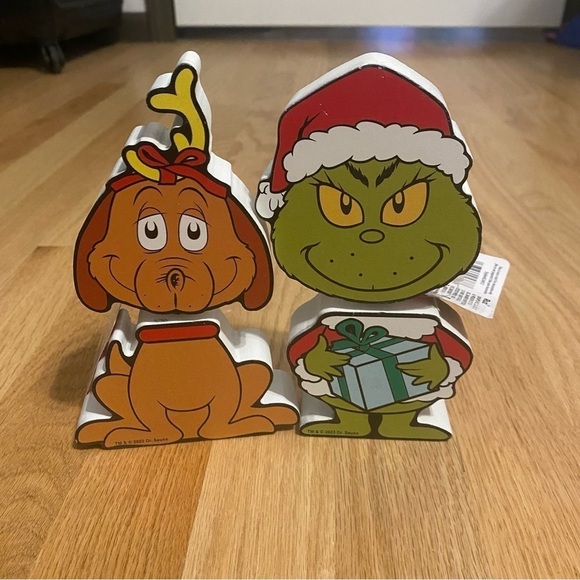 Dr. Seuss Grinch & Max Christmas Wood Bobble Head Bundle Lot NEW Decoration Dog - Picture 2 of 5